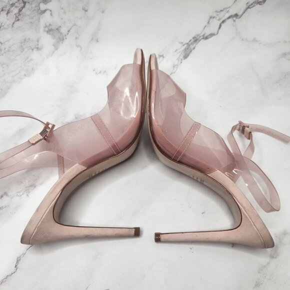 Schutz Eryka Barbie Pink Vinyl Leather Peep Toe High Heels Women's 9.5 - Picture 6 of 10